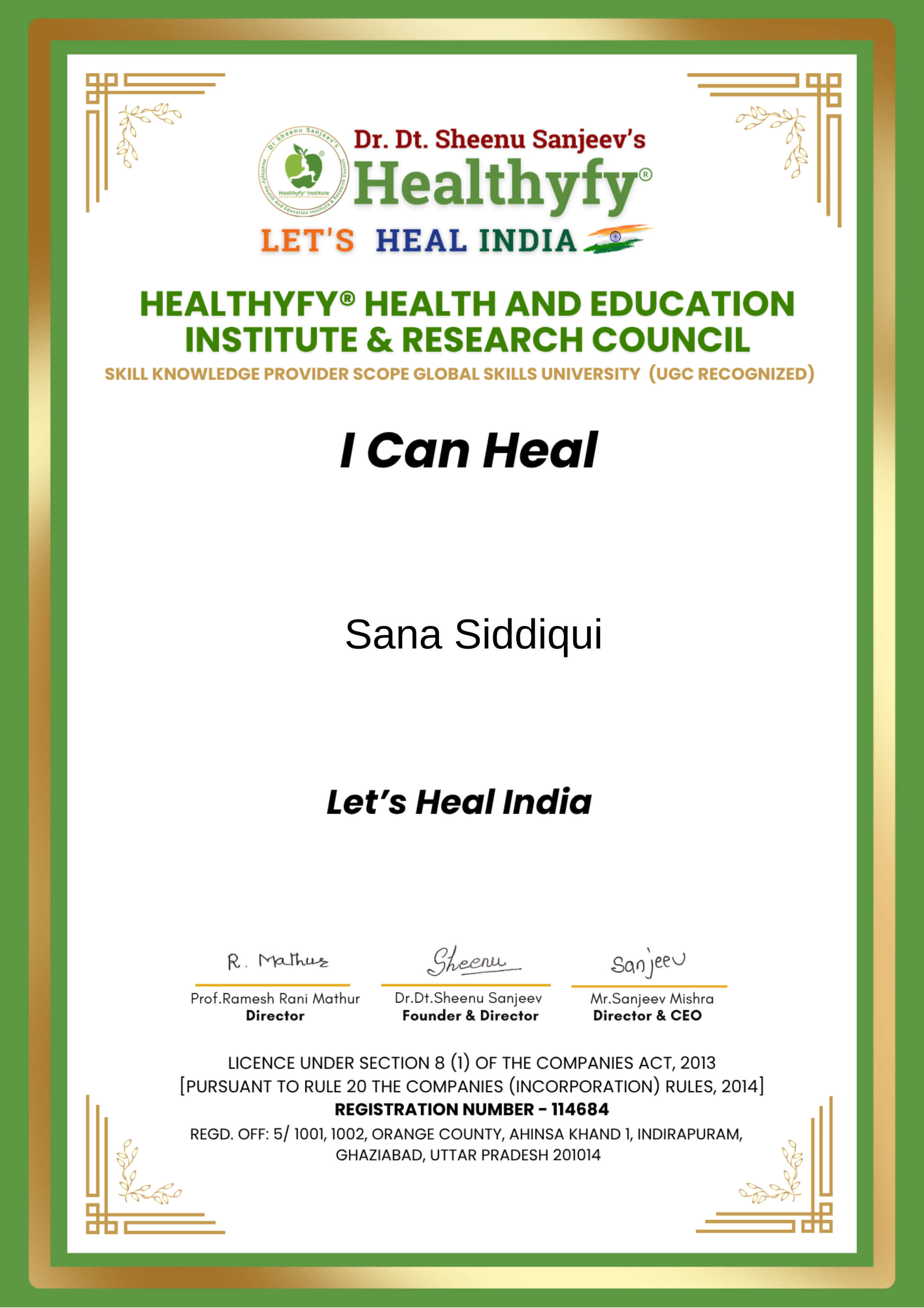 I can Heal Certificate