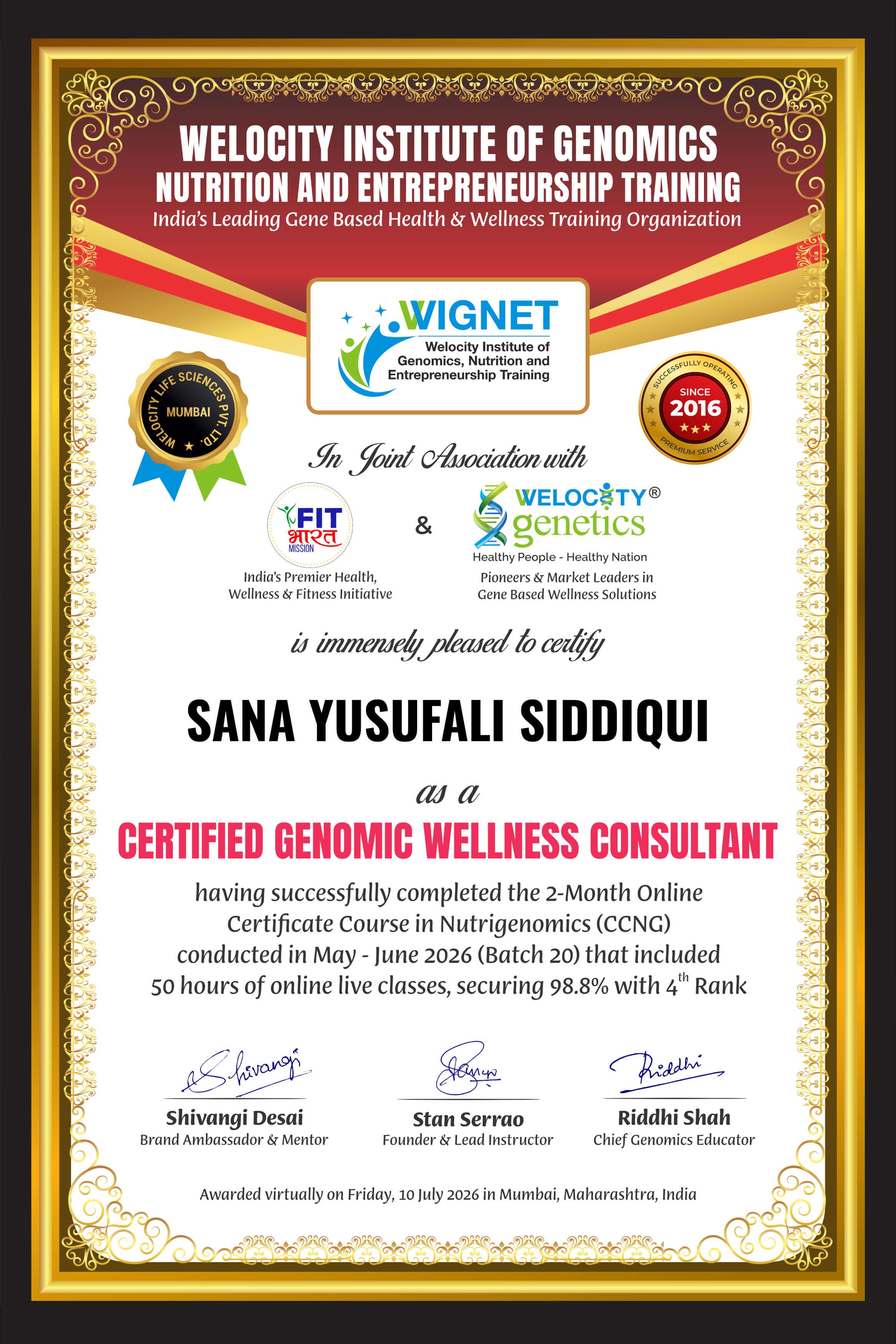 Certified Genomics Wellness Consultant