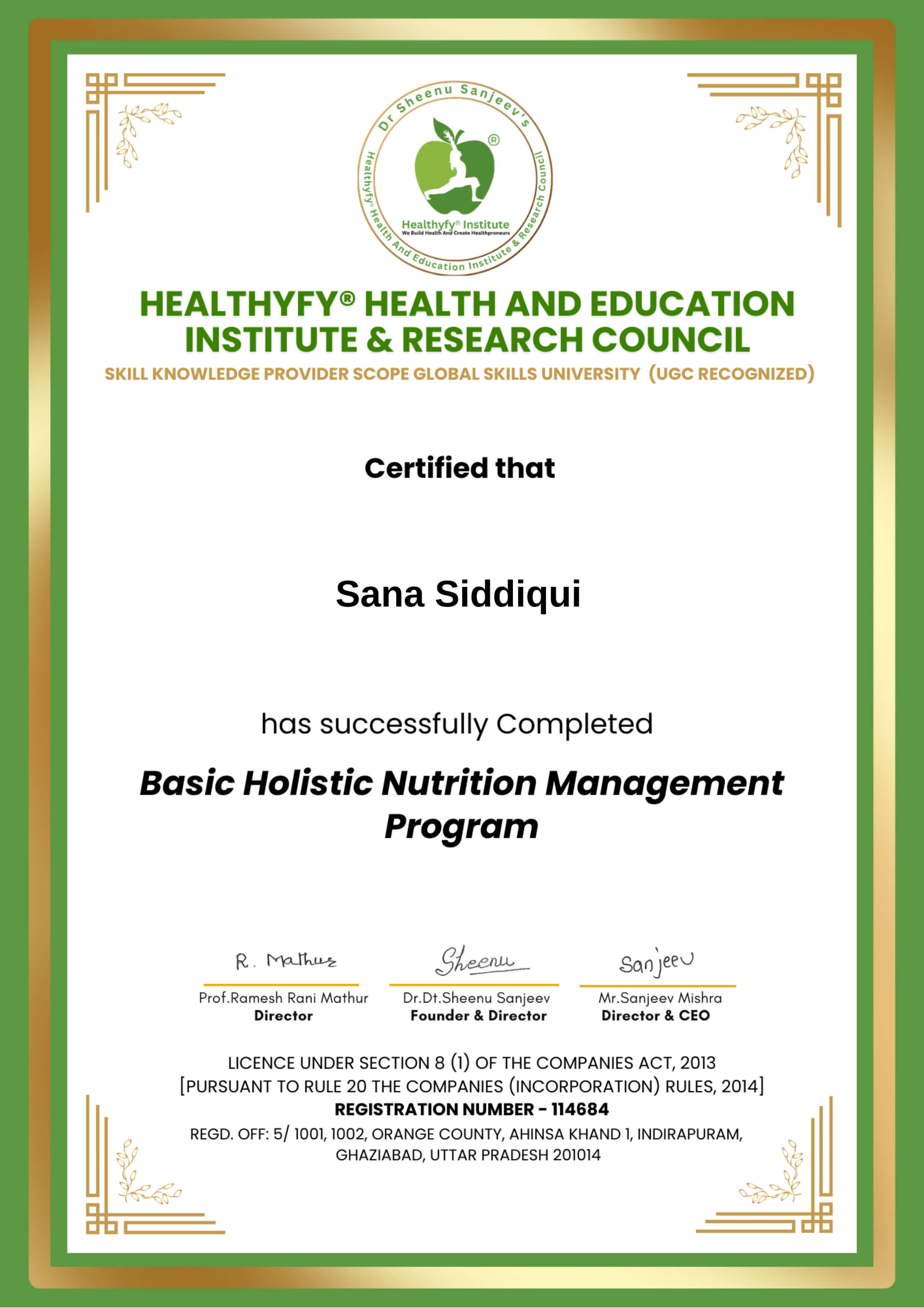 Basic holistic Management Program Certificate