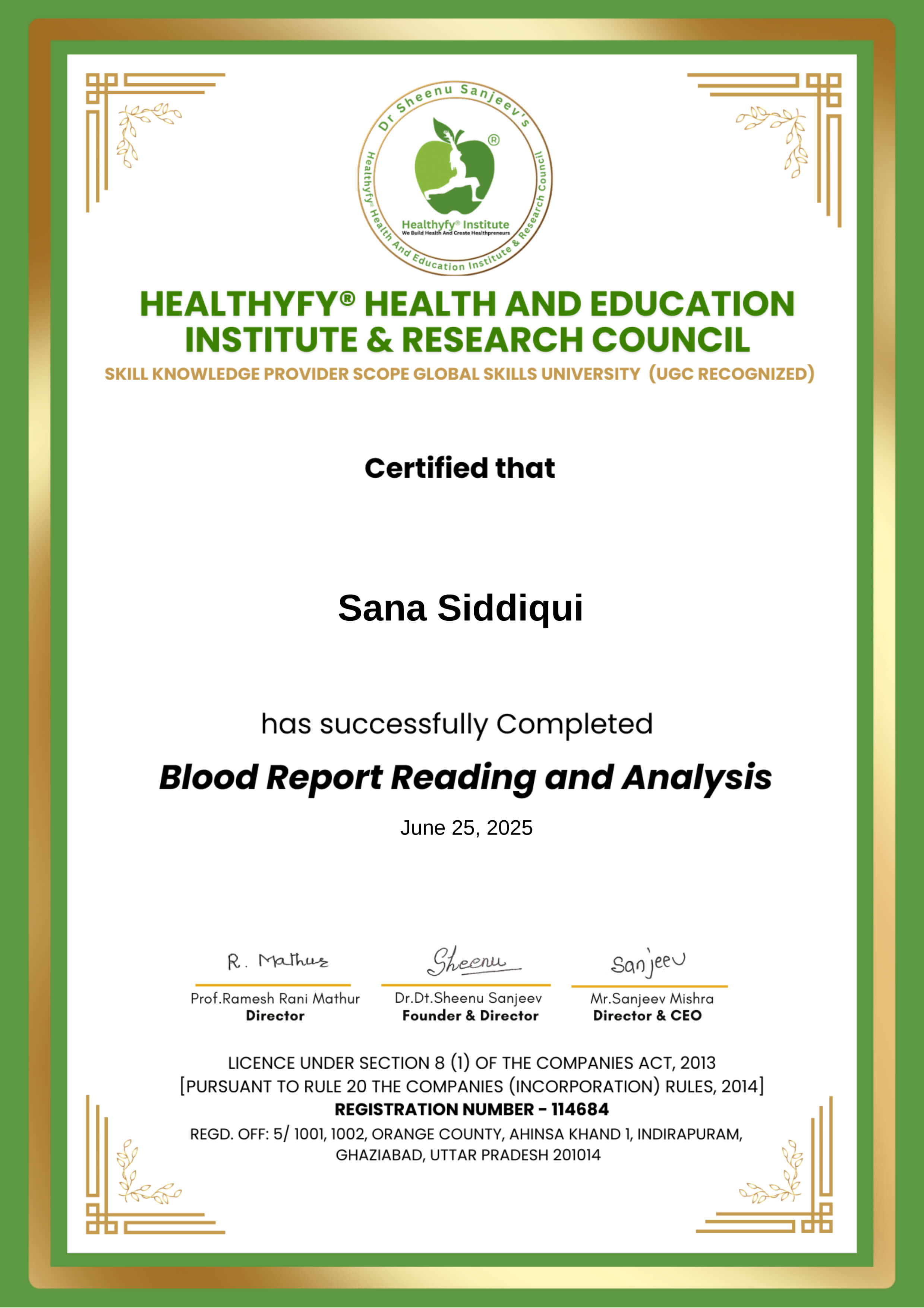 Blood Report Reading Certificate